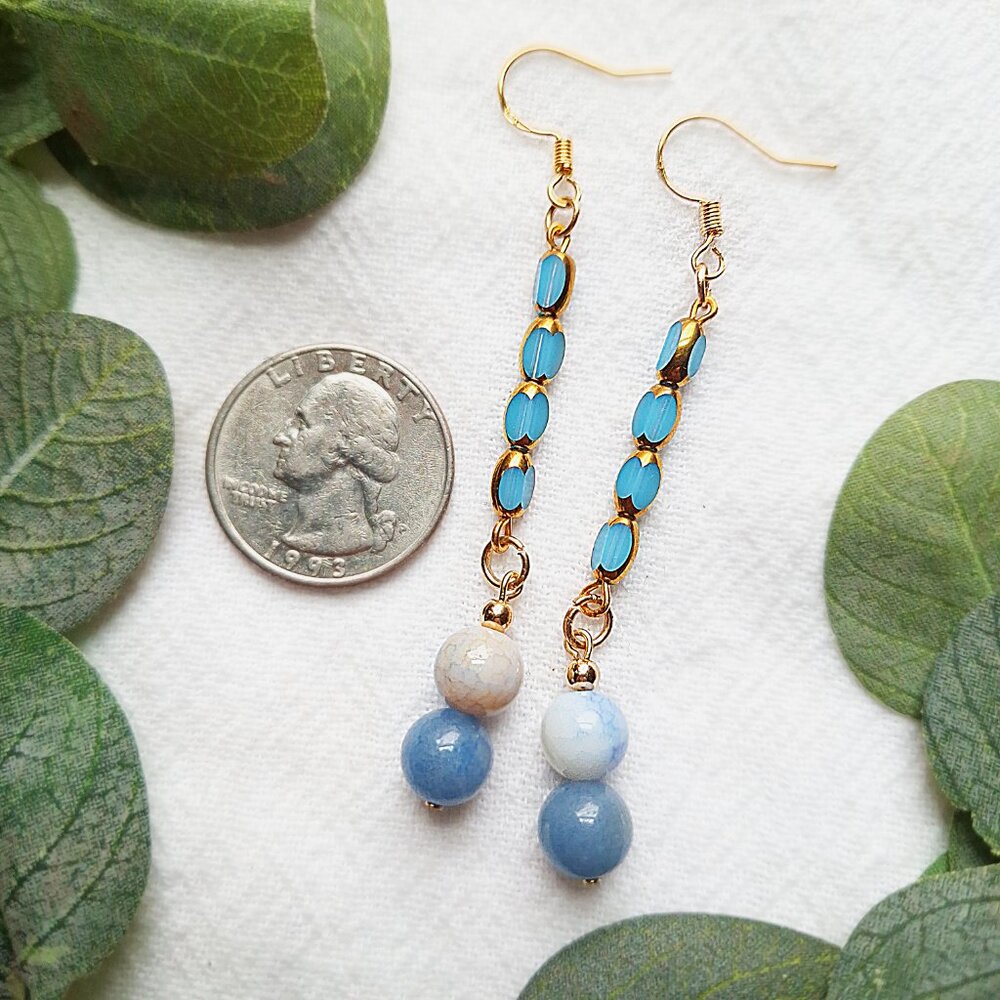 Porcelain & Aventurine Dangle Earrings – Coastal Grandmother, Boho Gold Jewelry - Picture 2 of 9